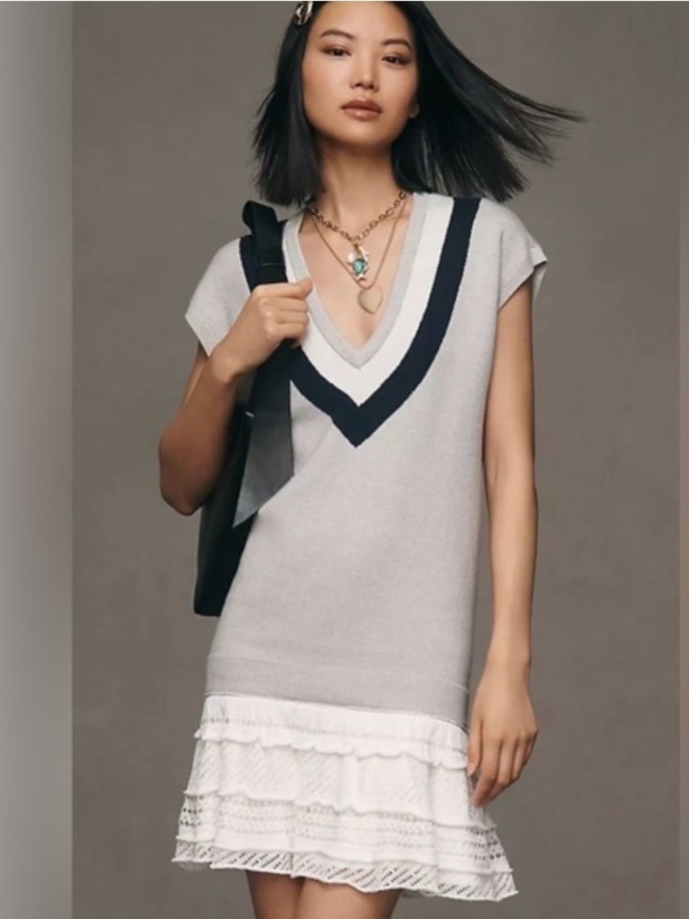Anthropologie Sleeveless V-Neck Knit Dress with Ruffle Hem